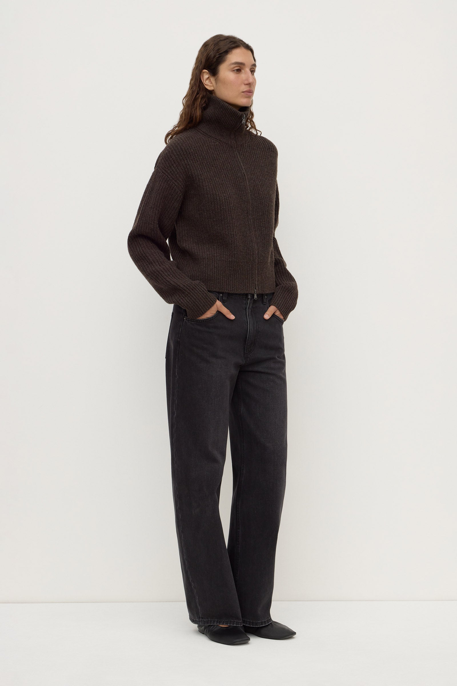 Wool Funnel Neck Zip Sweater