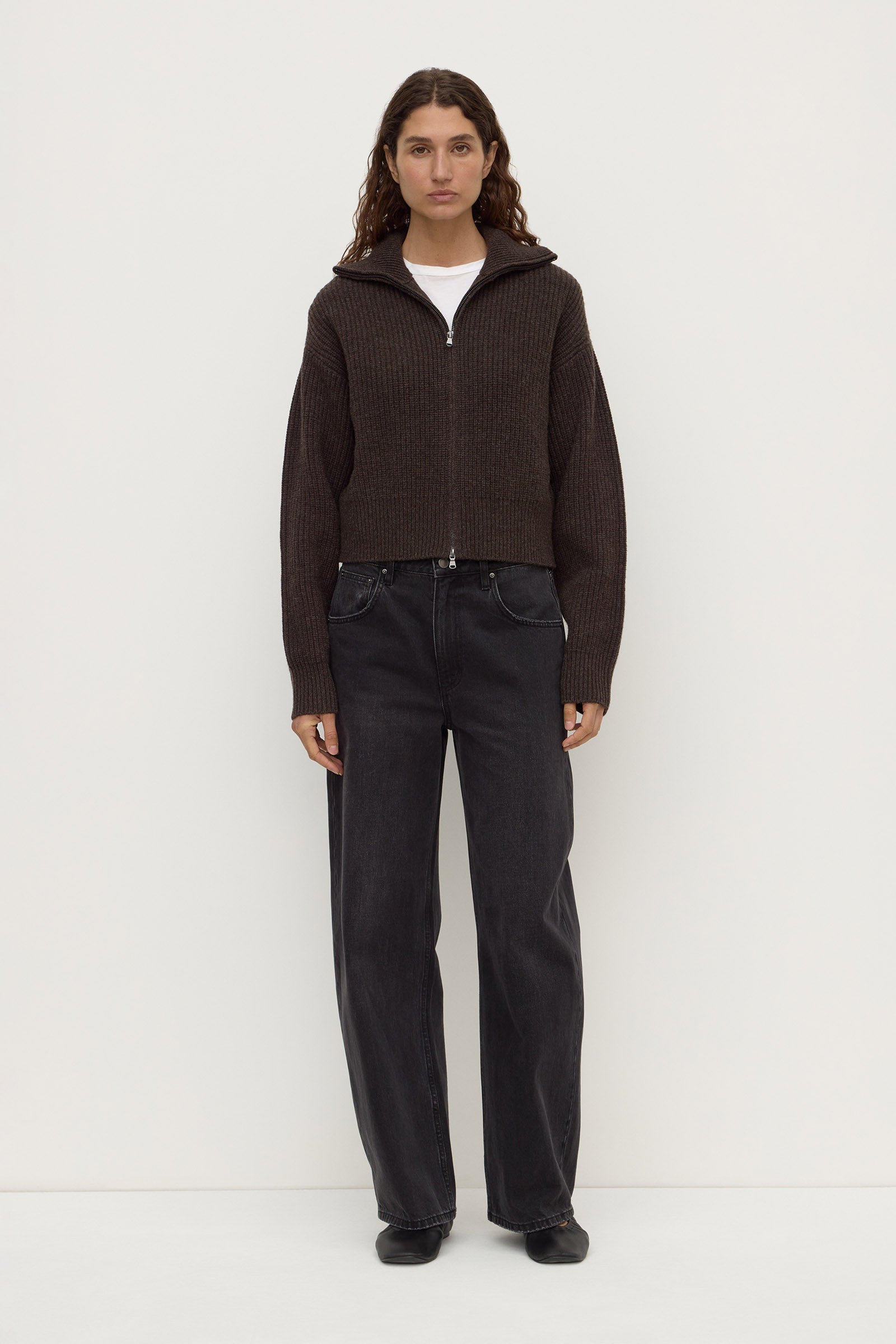 Wool Funnel Neck Zip Sweater