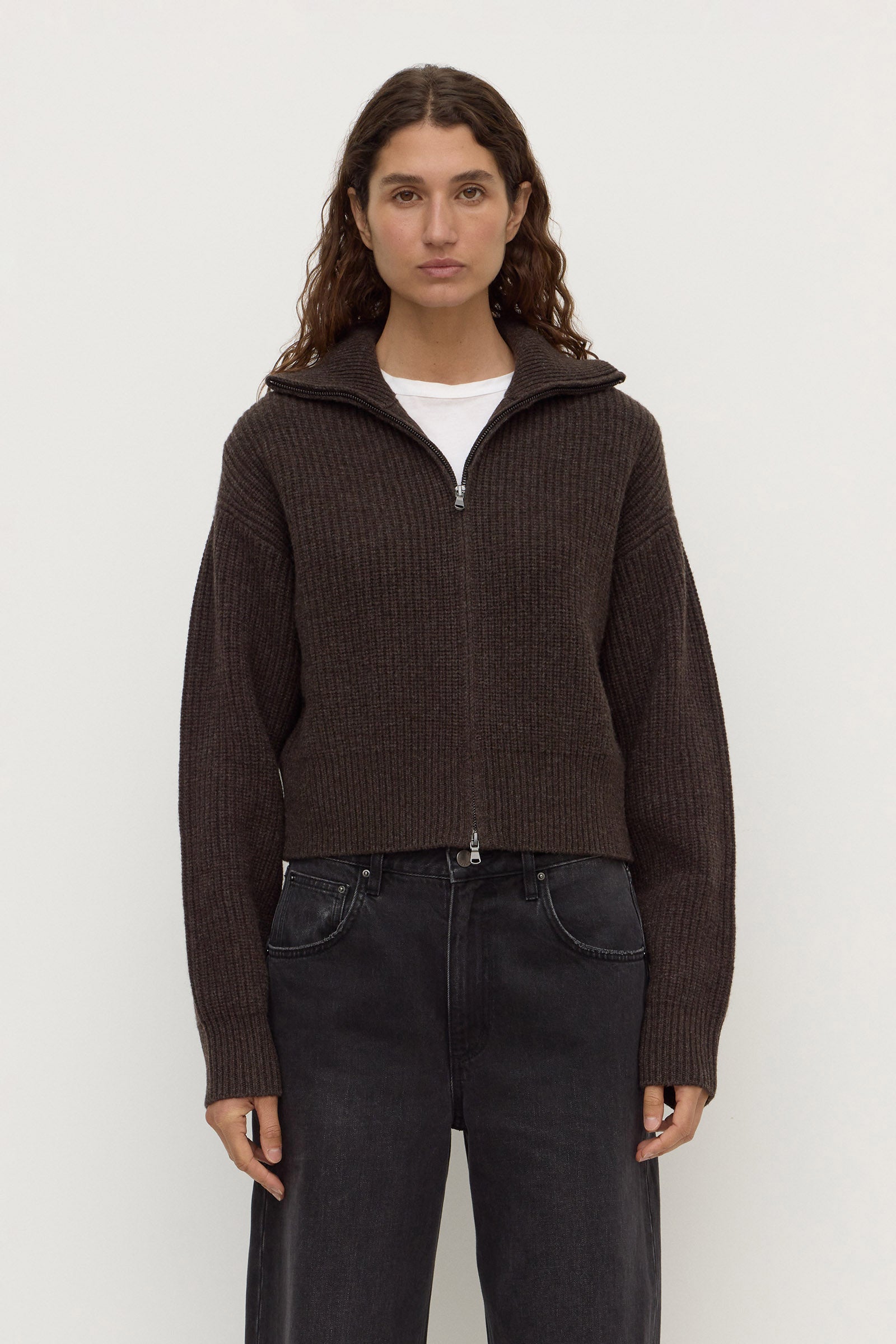 Wool Funnel Neck Zip Sweater