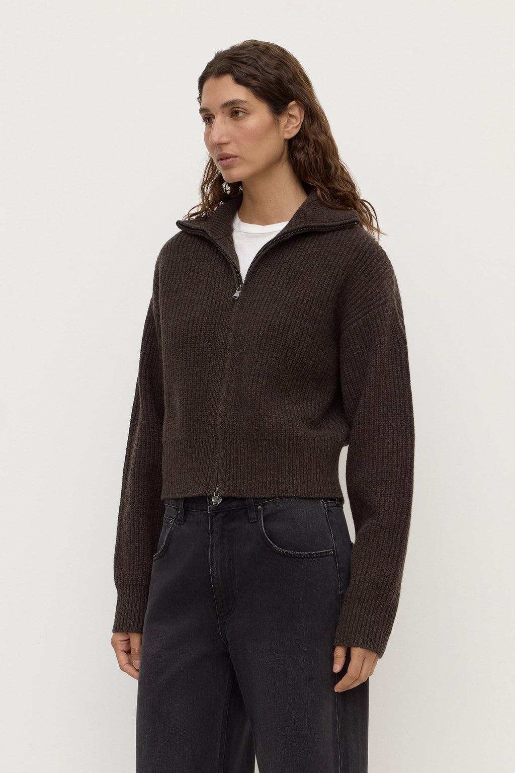 Wool Funnel Neck Zip Sweater