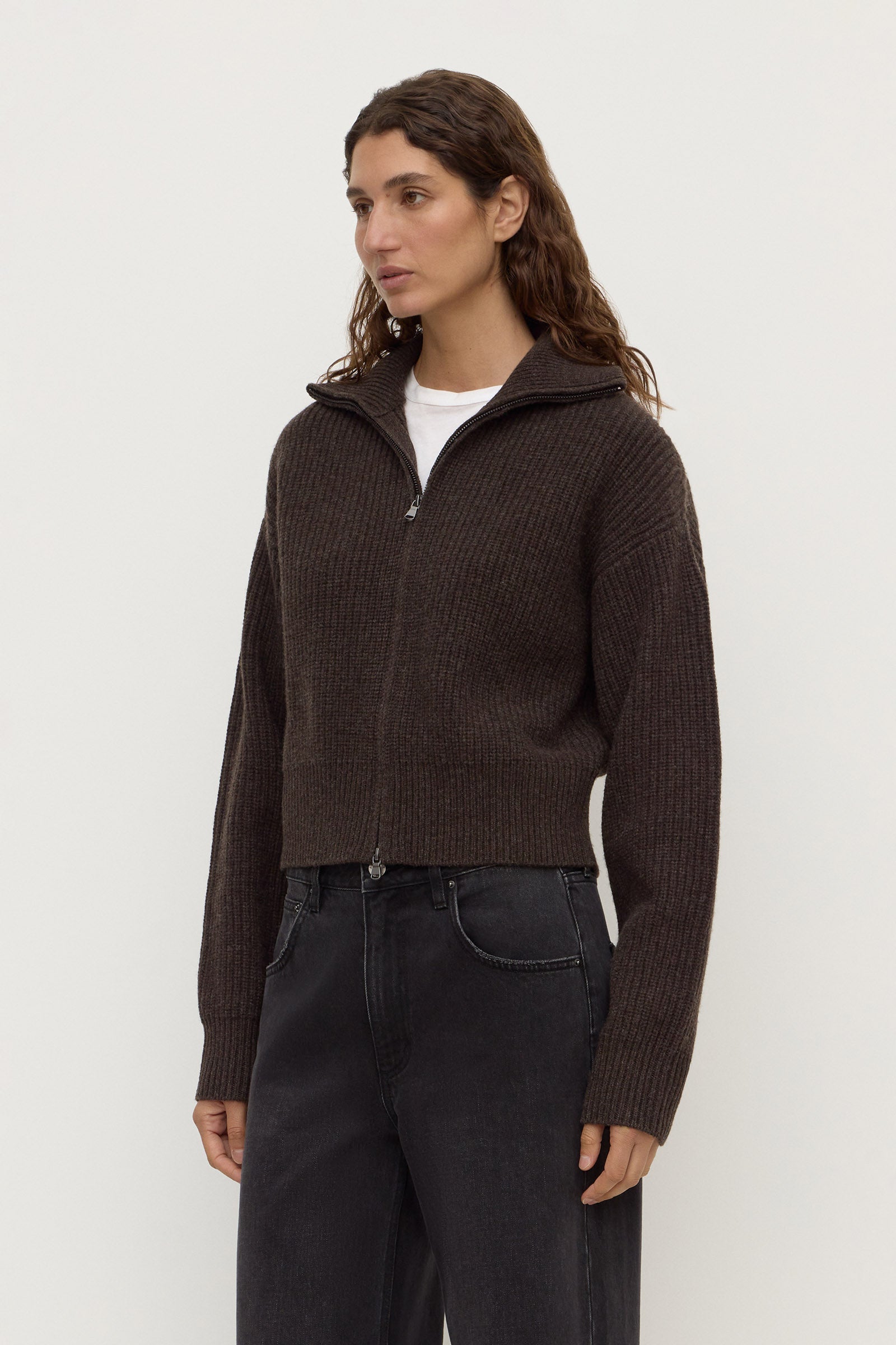 Wool Funnel Neck Zip Sweater