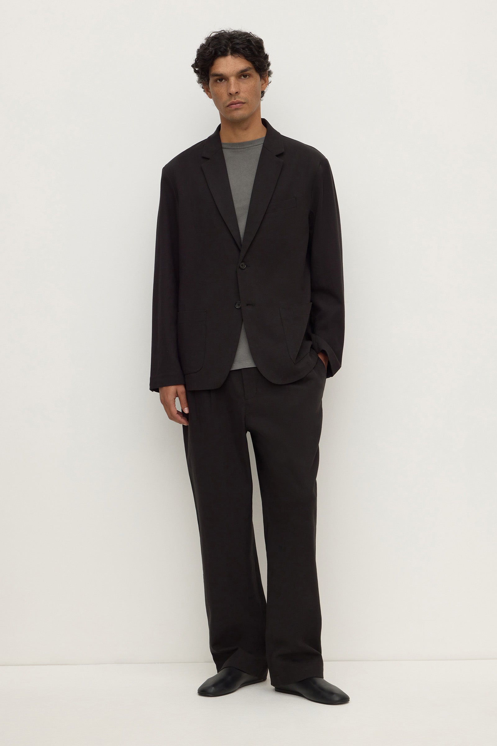 Unstructured Cotton Blend Blazer