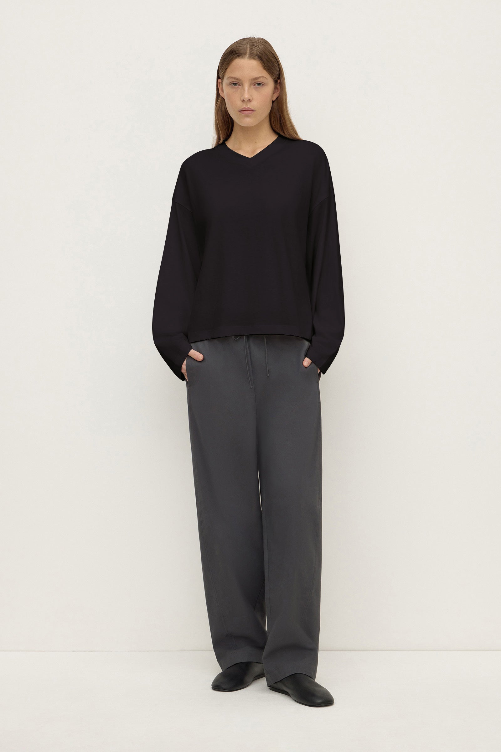 Oversized V Neck Long Sleeve Tee